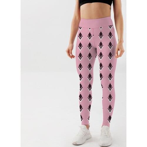 Women Quick Dry Sport Fitness Leggings Pink Geometry Printed Cute Pants Yoga Slim Tights Trousers For Women Oversize