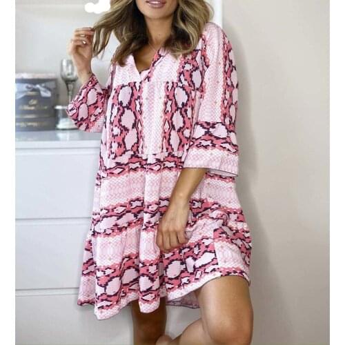 Womens Summer Cool Sexy Beach Dress Lady Leopard Print Dress Temperament Trumpet Sleeve V-neck Swing Skirt Holiday Dress