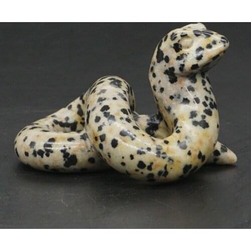 2" Natural Dalmation Jasper Stone Carved Snake Statue Crafts Healing Reiki Animial Home Decor