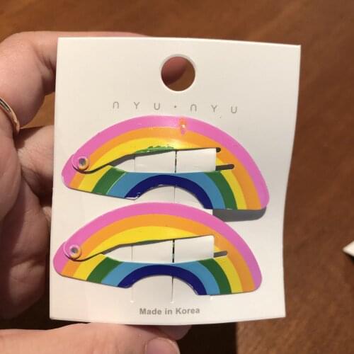 2pcs/set Rainbow Hair Clips Lion Mermaid Cartoon Animal Hairpin Baby Hairgrip Fruit Headdress Print For Girl Accessories Gift