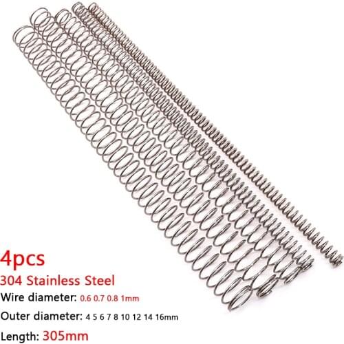 4pcs 305mm Compression Spring 304 Stainless Steel Pressure Spring Wire Dia 0.6 0.7 0.8 1mm Outer Dia 4 5 6 7 8 10 12 14 16mm