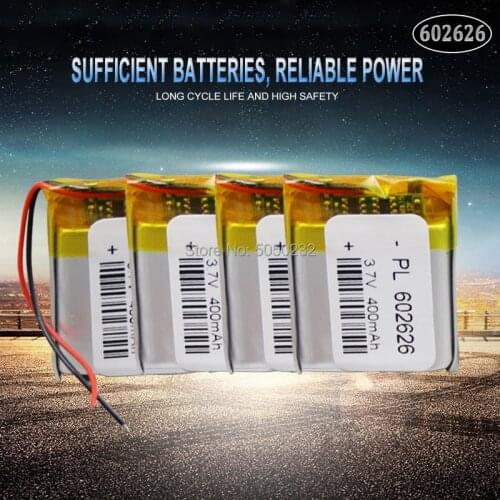 4pc 400mAh 3.7V 602626 polymer lithium li ion Rechargeable Battery For LED light Tachograph Car DVR Bluetooth Earphone MP3 MP4