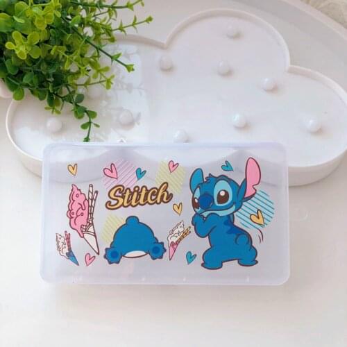 Anime Disney Face Mask Storage Box Student Portable Dust-Proof Mask Box Kids Gifts Cute Cartoon Stitch Face Mask Storage Box
