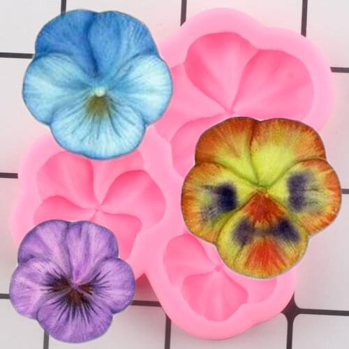 Pansy Flowers Three Pansy Flowers Cupcake Topper Fondant Cake Decorating Tools Cake Border Silicone Mold Candy Resin Clay Chocol