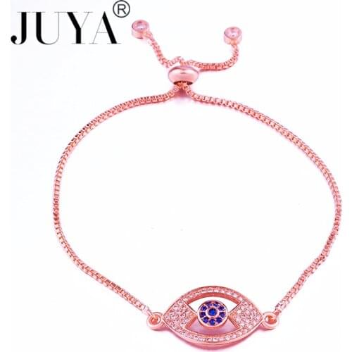 Indian Jewelry Rose Gold Bracelets Adjustble Slider Chain Copper Zircon Blue Evil Eye Bracelet Women Jewelry bijoux braccialetti