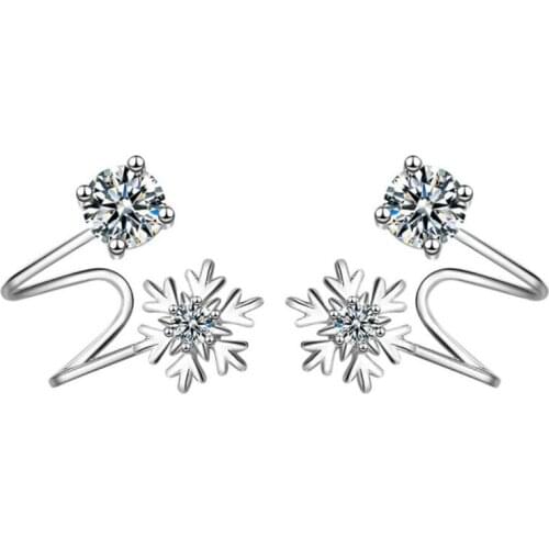 KOFSAC Korean Fashion 925 Sterling Silver Earrings For Women Simple Snowflake Zircon Earring Ear Clip Christmas Jewelry Gifts