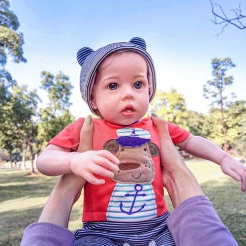 51CM 20 inch Reborn Doll With Heart Liam Blue Eyes Brown Hair Teeth Cloth Body Boy