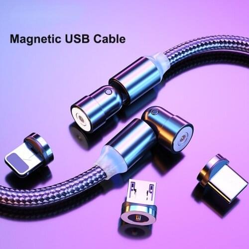 Magnetic Charger Cable Micro USB Type C Cable For iPhone Samsung Xiaomi Mobile Phone Fast Charging USB C Cable 540 Rotating