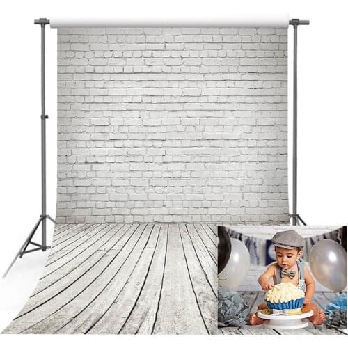 Mehofond Photography Background White Brick Wall Wooden Floor for Pet Toy Photo Studio Baby Shower Newborn Children Photophone
