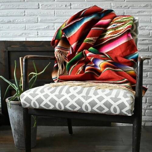 Multi-color Mexican Blanket Bohemian Throw for Sofa Couch Bed Beach Picnic Yoga Carpet Colorful Serape Bedspread Table Cloth