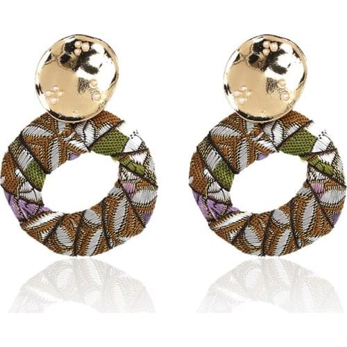 Fashionable new style earrings for woman multi-color metal pattern wrapped cloth high-end pendant ornaments