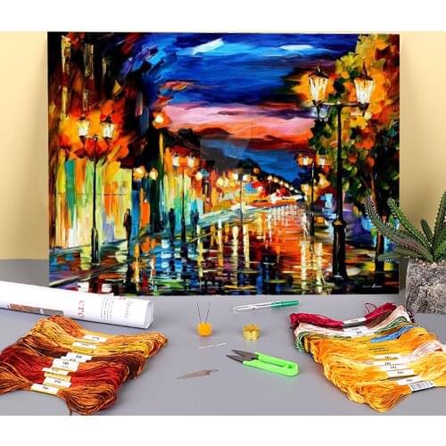 The Road Memories Pre-Printed 11CT Cross Stitch DIY Embroidery Complete Kit DMC Threads Painting Needlework Hobby Package