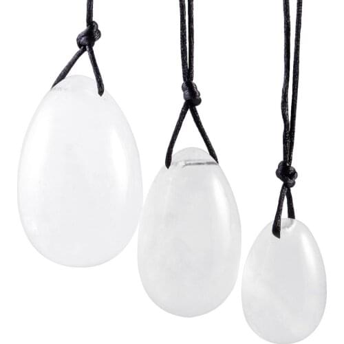 TUMBEELLUWA Set of 3 Natural Rock Quartz Yoni Eggs,Massage Stone with Unwaxed String for Women to Strengthen Pelvic Floor Muscle
