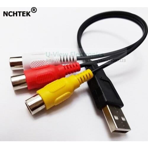 NCHTEK USB 2.0 A Male to 3 RCA Female Audio Video AV Adapter Cord/Cable About 25CM/Free DHL Shipping/100PCS