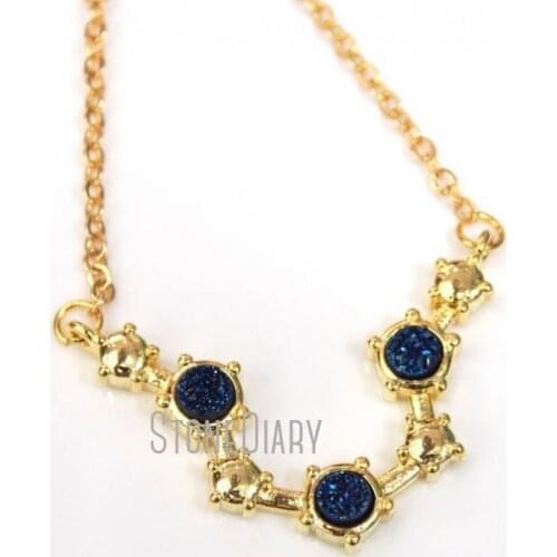 10Pcs Circle Druzy Crystal Pure Gold Color Antler Shape Chains Necklaces Copper Chains Necklaces Sale 18inch-32inch NM12479