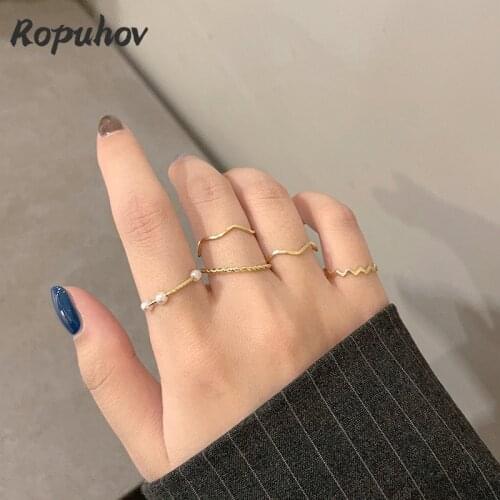 Ropuhov 2021 New 925 Silver Jewelry Korean Fashion Woman Lady Gift Retro Five Piece Simple Wave Ring Set Wholesale