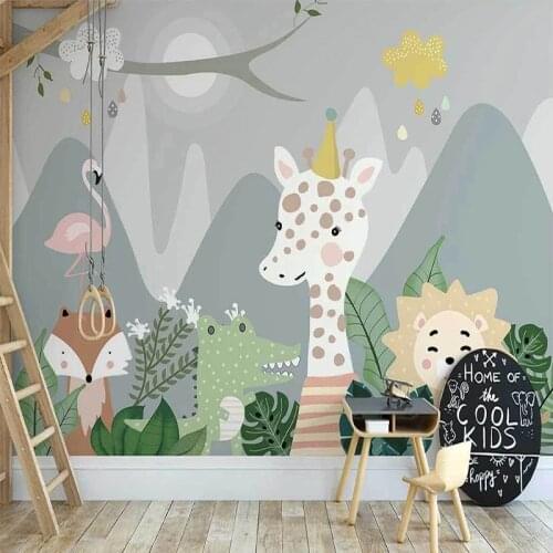 Nordic Cartoon Deer Lion Fox Animal Photo Wallpaper Childrens Room Bedroom Wall Cloth Waterproof Eco-Friendly Papel De Parede