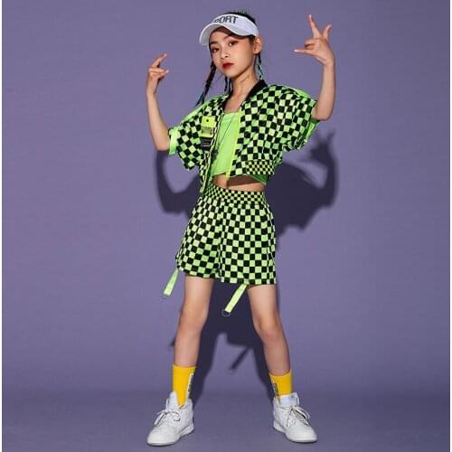 Girls Jazz Dance Performance Clothing Summer Short Cropped Green Hiphop Suit ChildrenS Modern Dance Hip Hop Clothing DQS7433