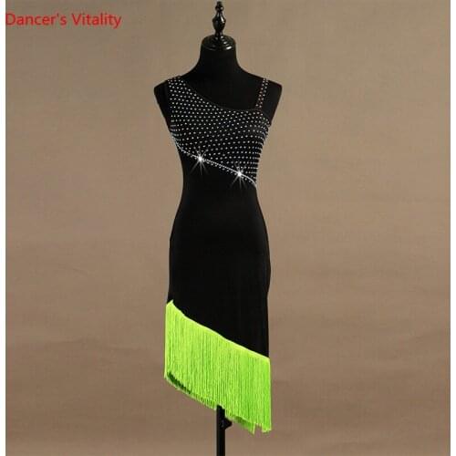 Latin Dance Female Adult High-End Tassel Dress New Custom Rumba Samba Dancewear Profession Performance Rhinestone Skirt
