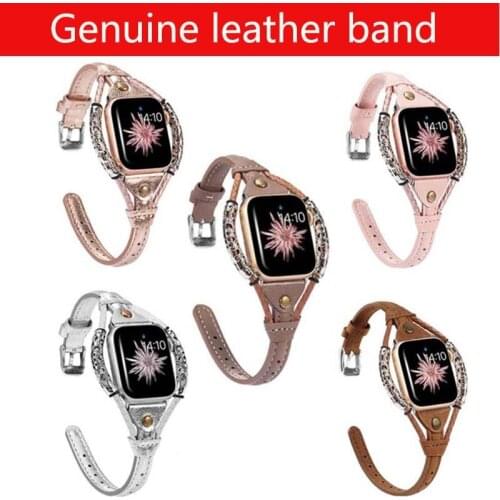 Fashion women Genuine Leather band for apple watch strap se series 6 5 4 44mm 40mm wristband for iwatch 3 2 1 38 42mm
