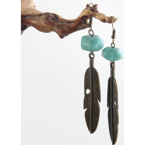 RH Fashion Boho Jewelry Accessory Natural Stone and Metal leaf Pendant Earrings Jewellery Wedding Party Gifts Women Earrings