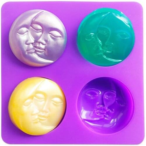 Silicone Soap Molds, 4 Cavity Crescent Moon Face Silicone Soap Mold for Homemade Lotion Bar, Bath Bombs, Polymer Clay, DIY Candl