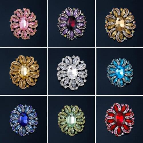 Blue pink Imitation Crystal Flower Brooch Pins Women‘s Scarf buckle Broches Jewelry Fashion Wedding Party Brooch Fashion Jewelry