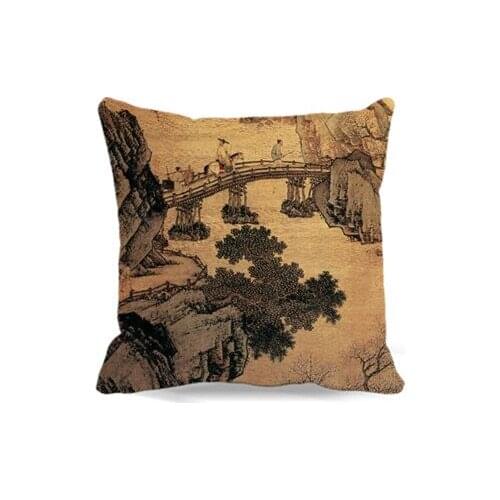 Chair sofa home car decoration Chinese ancient figure landscape painting for Square Soft Cotton polyester Pillow case