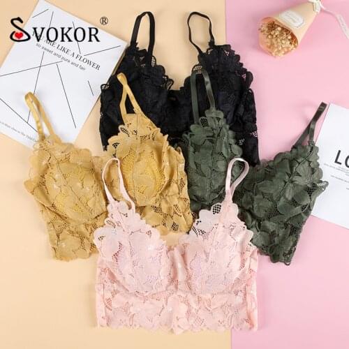 SVOKOR Women Bralette Sexy Lingerie Wireless Beauty Back Deep V Lace Bra Female Push Up Seamless Underwear
