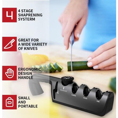 Professional 4 in 1 Kitchen household knife sharpener handheld Ceramic tungsten steel adjustable knife sharpener