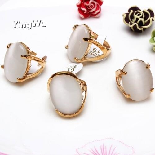 Yingwu Vintage Gold Color Ring White Oval Opal Ring Engagement Rings For Women Wedding Cat Eyes Ring Wholesale
