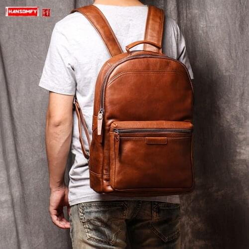 Vintage Mens Leather Backpack Retro Men Computer Backpacks Travel Bags New Original Large Capacity Casual Head Layer Leather