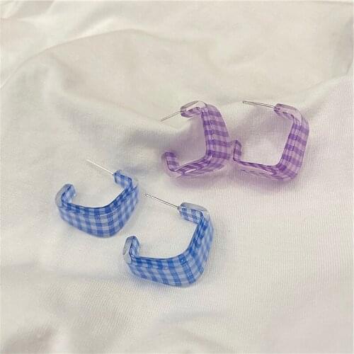 Women Summer Geometric Earring Stud Acrylic Color Check Earrings