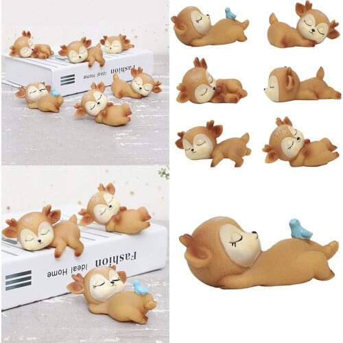 Cute Sleeping Baby Deer Mini 3D Elk Christmas Ornaments Home Desktop Decoration Home Garden Car Decoration Figurine Kids Gift