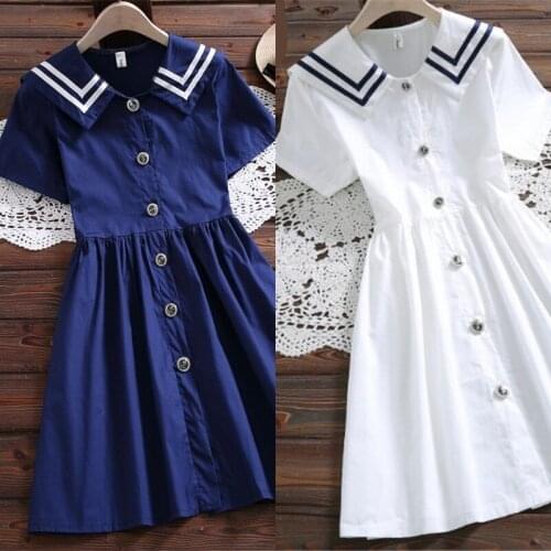 1pcs Cute Girls Summer Short Sleeve Navy Collar Dress Student Daily Outdoor Costumes for Girl Christmas Gift Hot