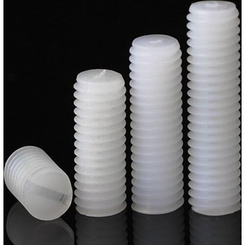 10/50x M3 M4 M5 M6 M8 Metric Thread White Nylon Plastic Insulated Slotted Flat Point End No Head Headless Grub Bolt Set Screw 40