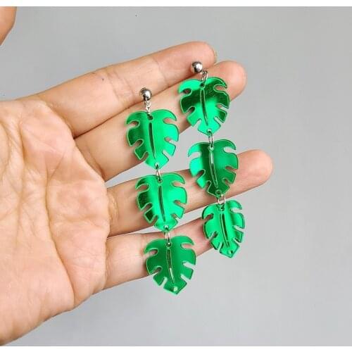 2021 Fashion Long Pendants Earrings for Women Monstera Leaves Green Earring Acrylic Party Drop Funny Statement Female Jewelry