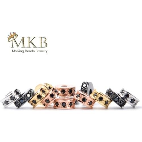 5pcs/lot CZ Black Zirconia Spacer Rondelle Beads For Jewelry Making Bracelet Necklace DIY Flat Round Copper Beads Accessories