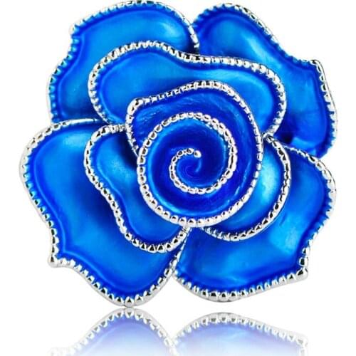 Blucome Valentines Day Gifts Blue Rose Flower Brooches Enamel Alloy Jewelry Shoulder Sweater Hats Accessories For Women Girls