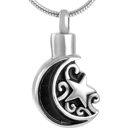 CMJ9191 Polished Moon and Star Fashion necklaces & pendants Keepsake Ash Holder Necklace Unisex Urn Pendant