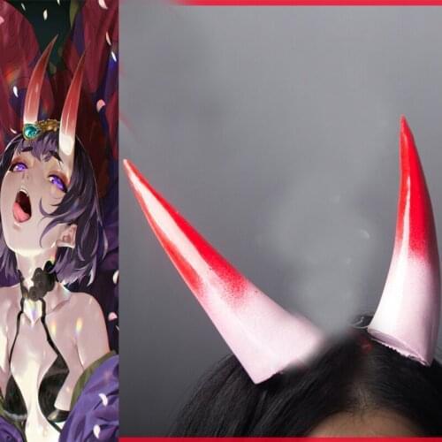Fate Grand Order Shuten-douji Cosplay Horn Red Headpiece Headwear Hairpin Hair Clip Halloween Carnival Costume Accessory Props