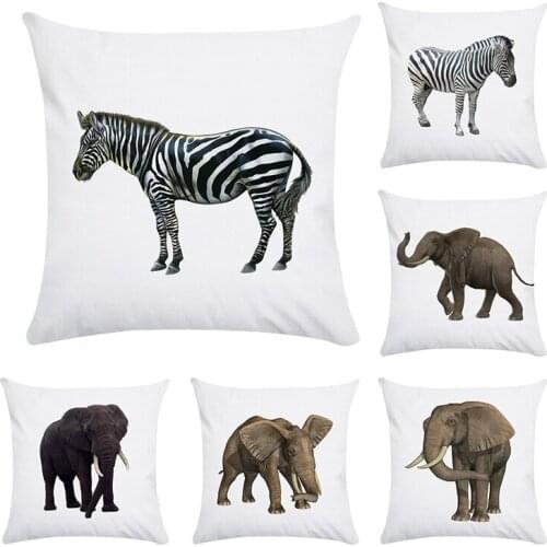 Africa Wild Elephant Zebra Pillowcase Polyester Pillow Case for Sofa Home Decorative Printed Throw Decor Cushion Cover CR179