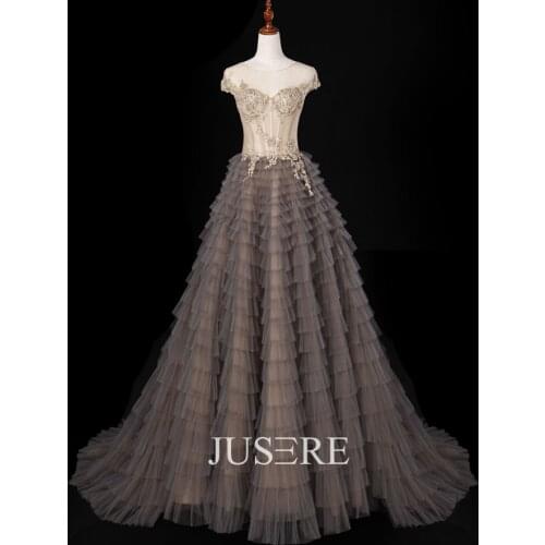 JUSERE Robe de soiree Champagne Evening Dresses red carpet dress Formal Gowns A-line beaded party dress