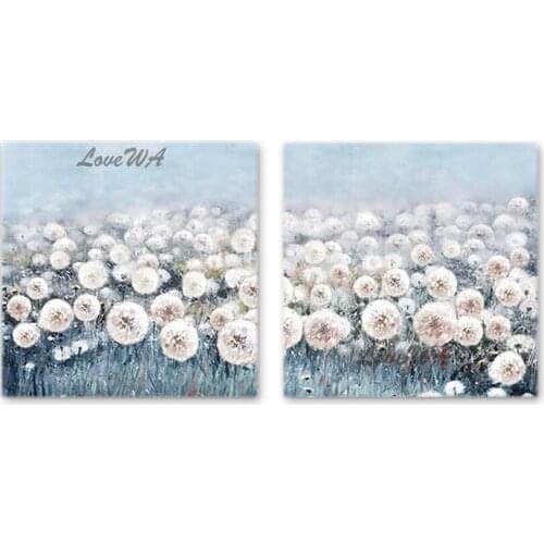 Latest Design Abstract 2PCS Dandelion White Flower Acrylic Painting Wall Decor Showpiece Hanging Picture Art Unframed Canvas Art