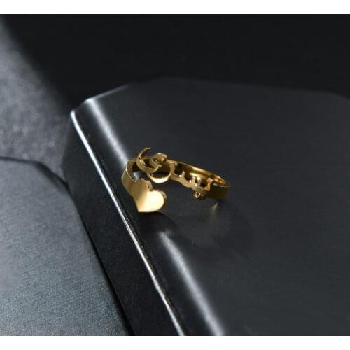 Heart Custom Name Ring Stainless Steel Engagement Adjustable Rings Personalized Letter Jewelry Couple Valentines Day Gifts