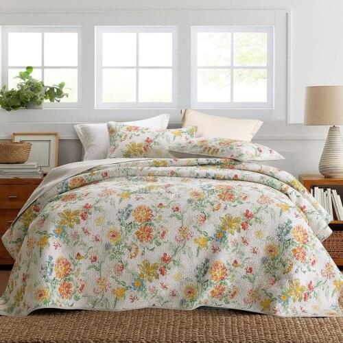 CHAUSUB Cotton Quilt Set 3PCS Bedspread on the Bed Floral Quilted Bed Cover Pillowcase Queen Size Coverlets Reversible Blanket