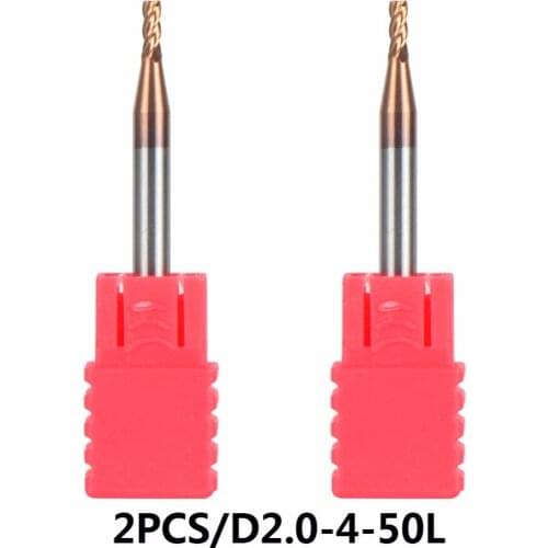 2pcs/lot Tungsten Steel End Mills D2-4-50 4 Flute Flattened Head CNC Milling Carbide End mills High Quality HRC55 HSi coating
