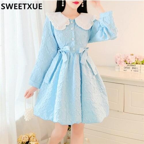 SWEETXUE Japanese Lolita Style Women Princess Kawaii Dress Pan Peter Neck Bow Fashion Chic Party Mini Dress Vestidos Robe Femme