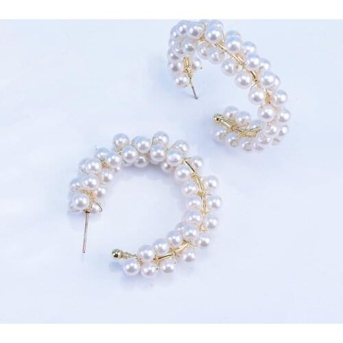 2020 ZA Faux Pearl Earrings Women Fashion C Shape Half Round ZA Earring Female Statement Small Korean Earrings Jewelry