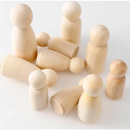 Natural DIY Plain Blank Wooden Peg Dolls Children Painted Graffiti Puppet Wooden Boy Girl Wooden Toys Wedding Cake Toppers Toys